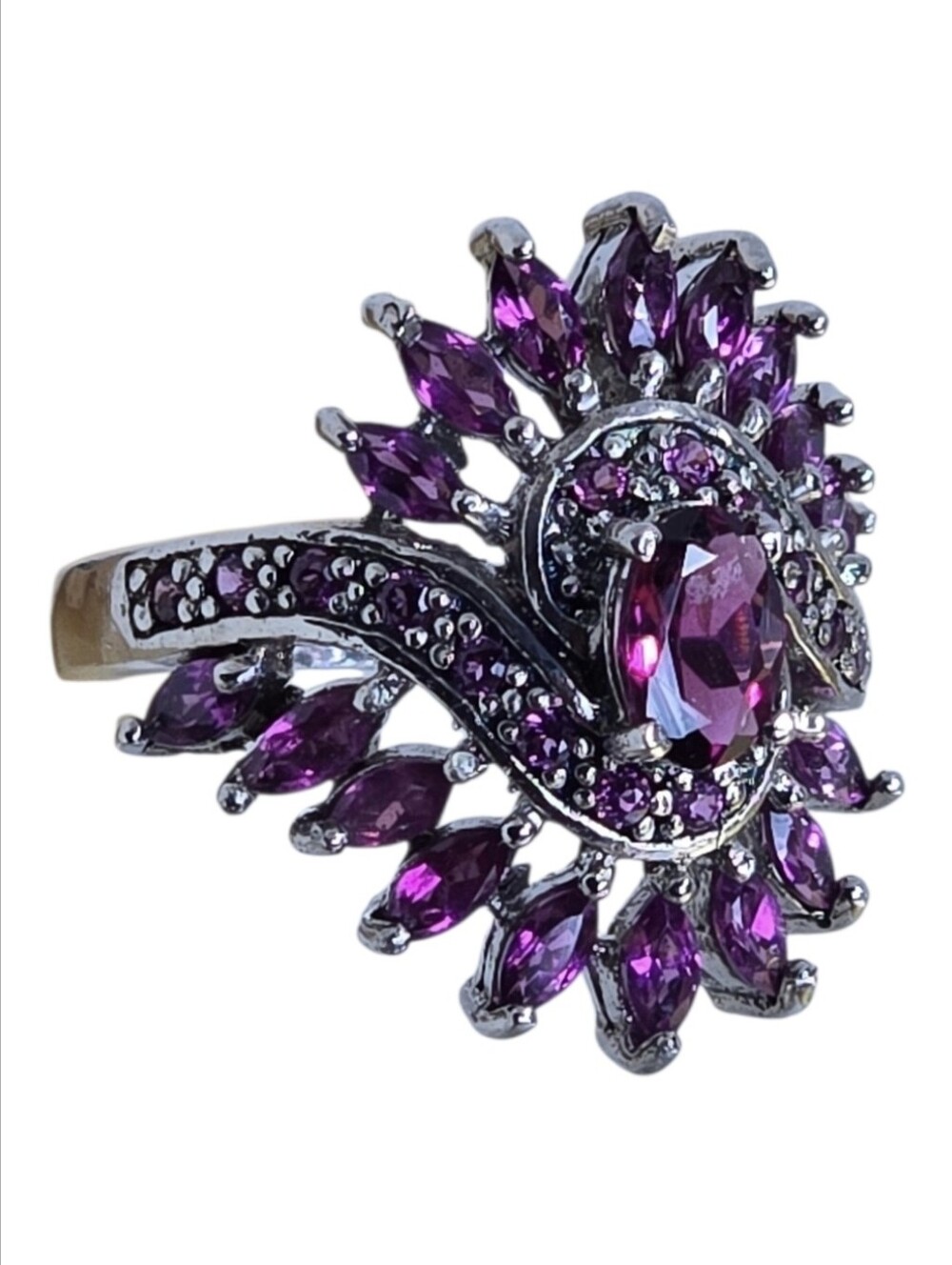 Sterling Silver Ring Sz 7.5 With Natural Rhodolite Garnet Gems - Picture 2 of 6